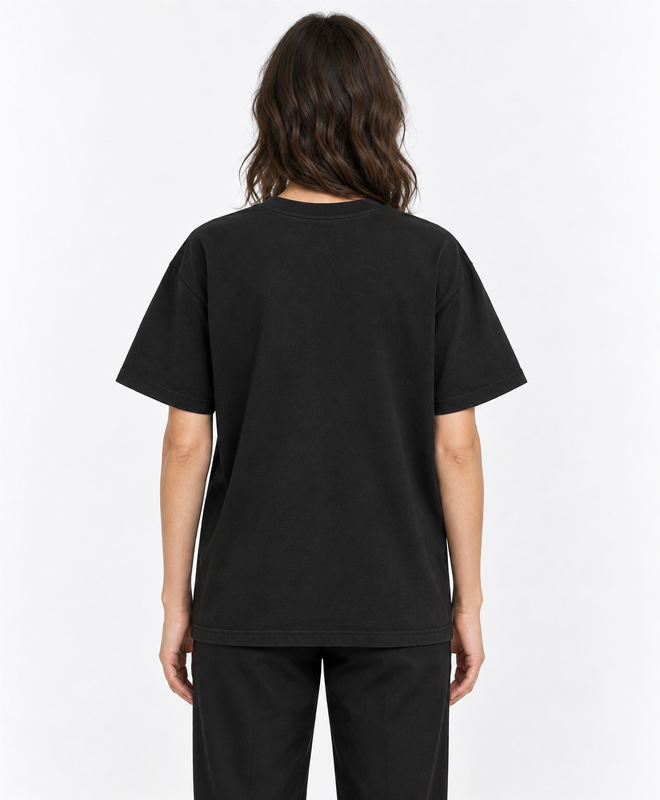 YELSOO Essential Crewneck Tee — Black — women's model, back view