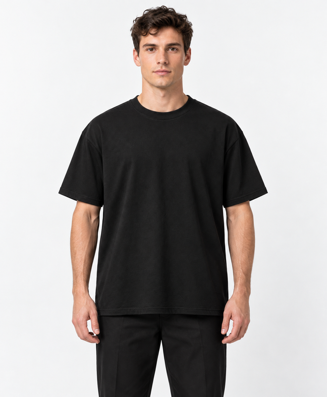 YELSOO Essential Crewneck Tee — Black — men's model, front view