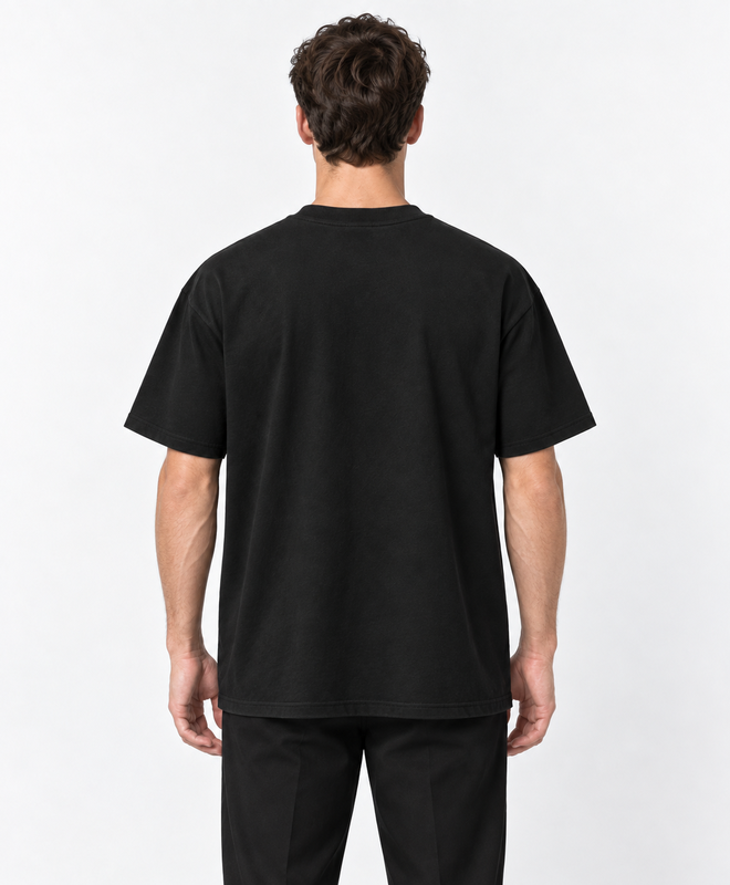YELSOO Essential Crewneck Tee — Black — men's model, back view
