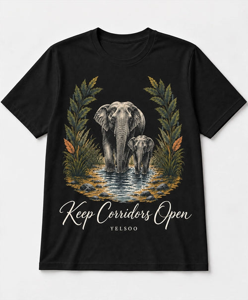 YELSOO men's Big & Tall Keep Corridors Open Asian Elephant Graphic Tee in Black — main product view