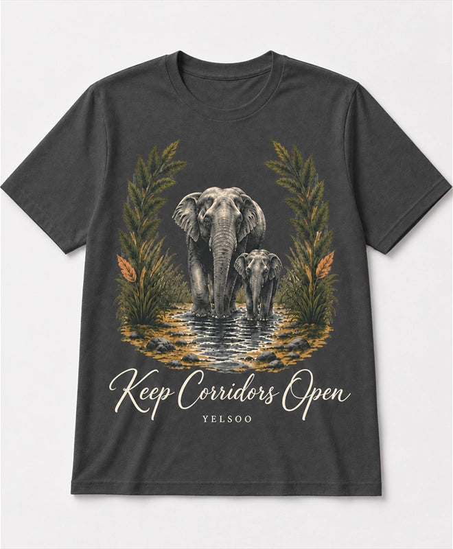 YELSOO men's Big & Tall Keep Corridors Open Asian Elephant Graphic Tee in Charcoal Gray — main product view
