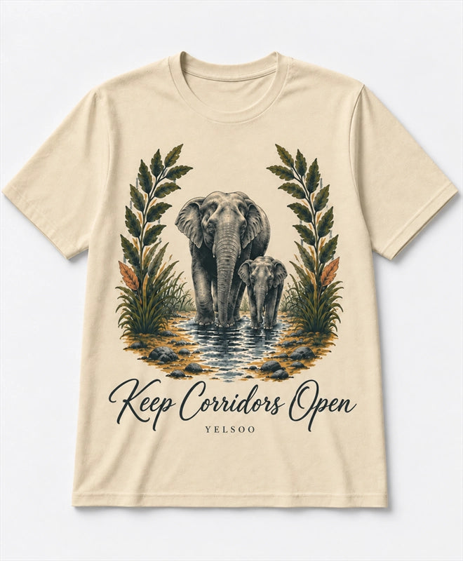 YELSOO men's Big & Tall Keep Corridors Open Asian Elephant Graphic Tee in Sand — main product view