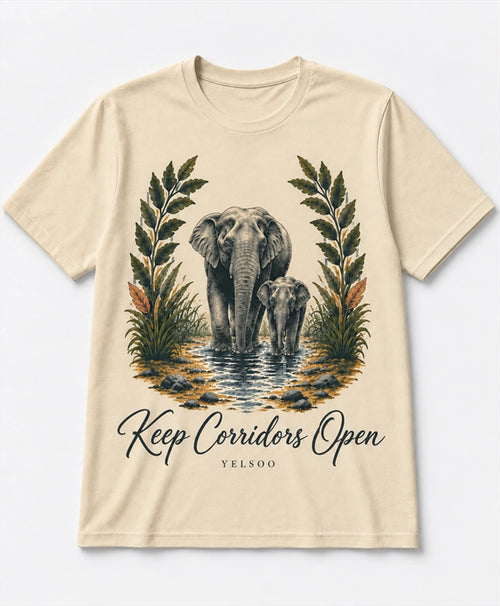 YELSOO men's Big & Tall Keep Corridors Open Asian Elephant Graphic Tee in Sand — main product view