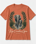 YELSOO men's Big & Tall Keep Corridors Open Asian Elephant Graphic Tee in Terracotta — main product view