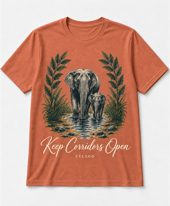 YELSOO men's Big & Tall Keep Corridors Open Asian Elephant Graphic Tee in Terracotta — main product view