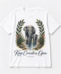 YELSOO men's Big & Tall Keep Corridors Open Asian Elephant Graphic Tee in White — main product view