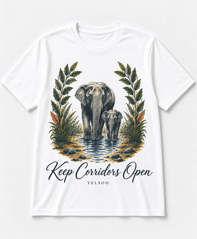 YELSOO men's Big & Tall Keep Corridors Open Asian Elephant Graphic Tee in White — main product view