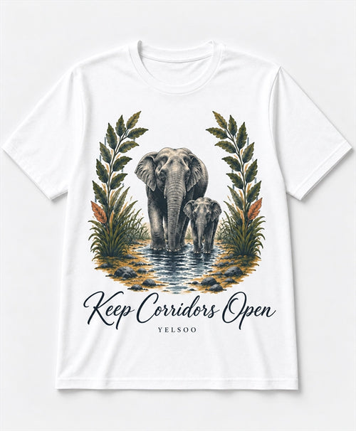 YELSOO men's Big & Tall Keep Corridors Open Asian Elephant Graphic Tee in White — main product view