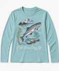 YELSOO men's Cold Rivers Carry Life Atlantic Salmon Long Sleeve Fishing Shirt in Soft Teal — main product view