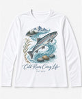 YELSOO men's Cold Rivers Carry Life Atlantic Salmon Long Sleeve Fishing Shirt in White — main product view