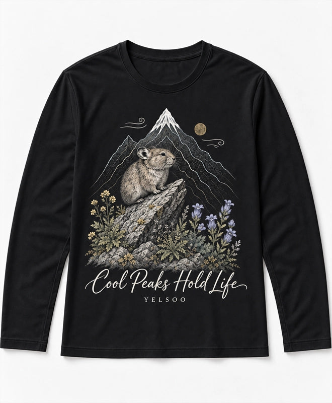 YELSOO men's Cool Peaks Hold Life Alpine Pika Long Sleeve Fishing Shirt in Black — main product view