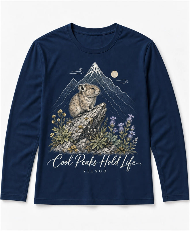 YELSOO men's Cool Peaks Hold Life Alpine Pika Long Sleeve Fishing Shirt in Navy — main product view
