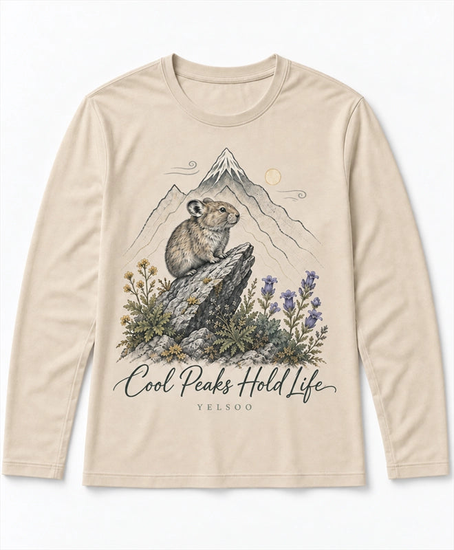 YELSOO men's Cool Peaks Hold Life Alpine Pika Long Sleeve Fishing Shirt in Sand — main product view