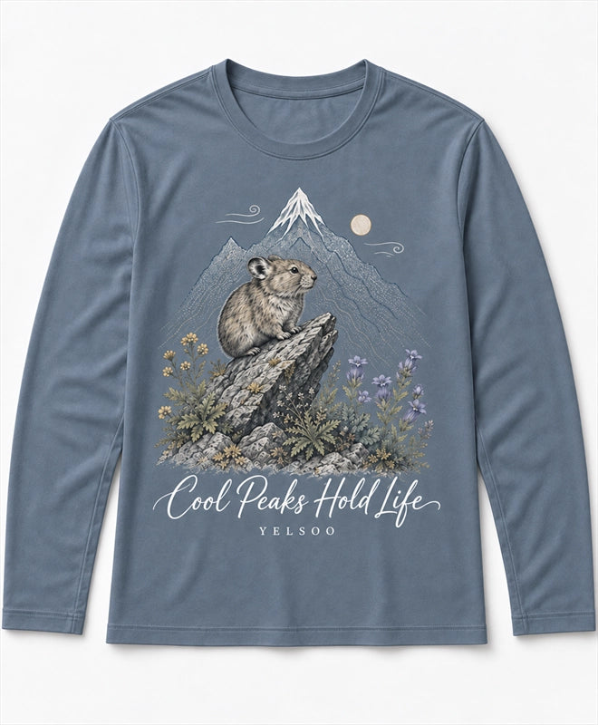 YELSOO men's Cool Peaks Hold Life Alpine Pika Long Sleeve Fishing Shirt in Slate Blue — main product view