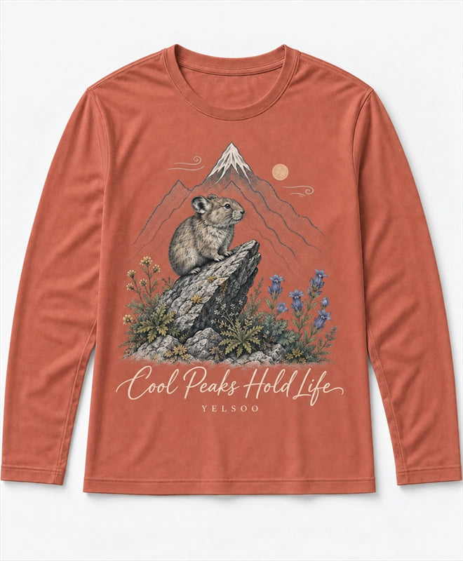 YELSOO men's Cool Peaks Hold Life Alpine Pika Long Sleeve Fishing Shirt in Terracotta — main product view