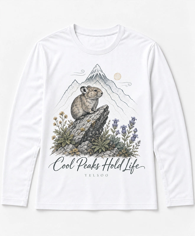 YELSOO men's Cool Peaks Hold Life Alpine Pika Long Sleeve Fishing Shirt in White — main product view