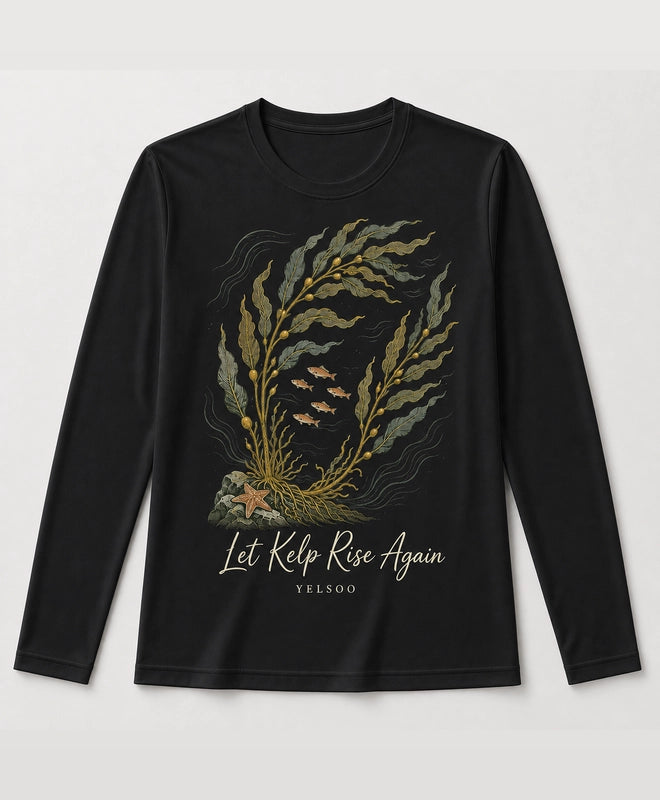 YELSOO men's Let Kelp Rise Again Kelp Forest Long Sleeve Fishing Shirt in Black — main product view