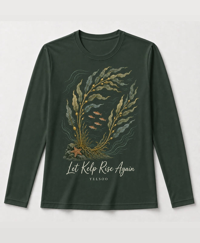 YELSOO men's Let Kelp Rise Again Kelp Forest Long Sleeve Fishing Shirt in Forest Green — main product view