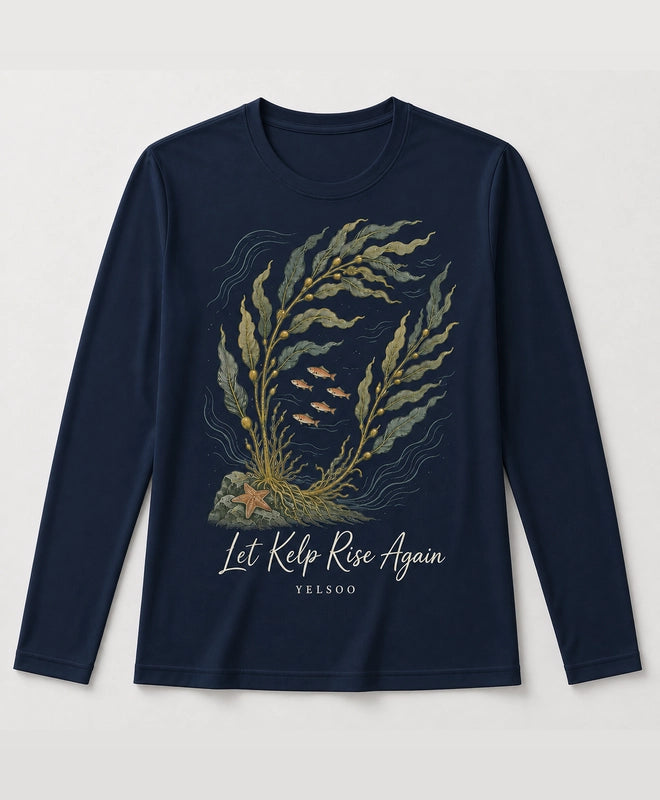 YELSOO men's Let Kelp Rise Again Kelp Forest Long Sleeve Fishing Shirt in Navy — main product view