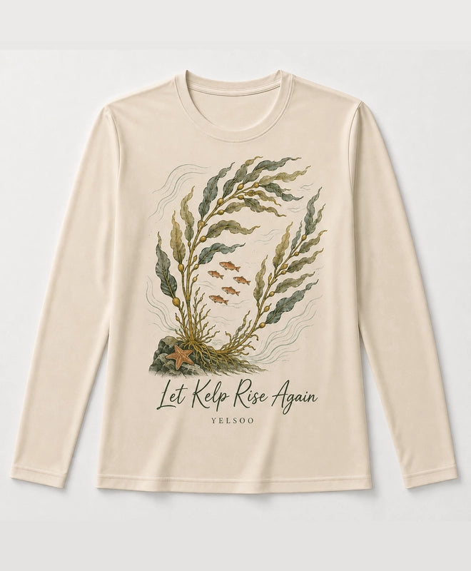 YELSOO men's Let Kelp Rise Again Kelp Forest Long Sleeve Fishing Shirt in Sand — main product view