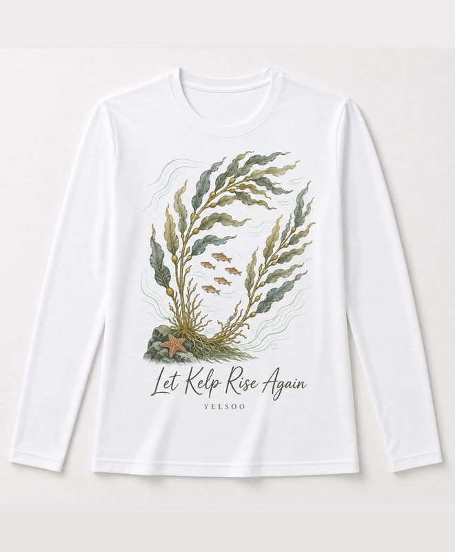 YELSOO men's Let Kelp Rise Again Kelp Forest Long Sleeve Fishing Shirt in White — main product view