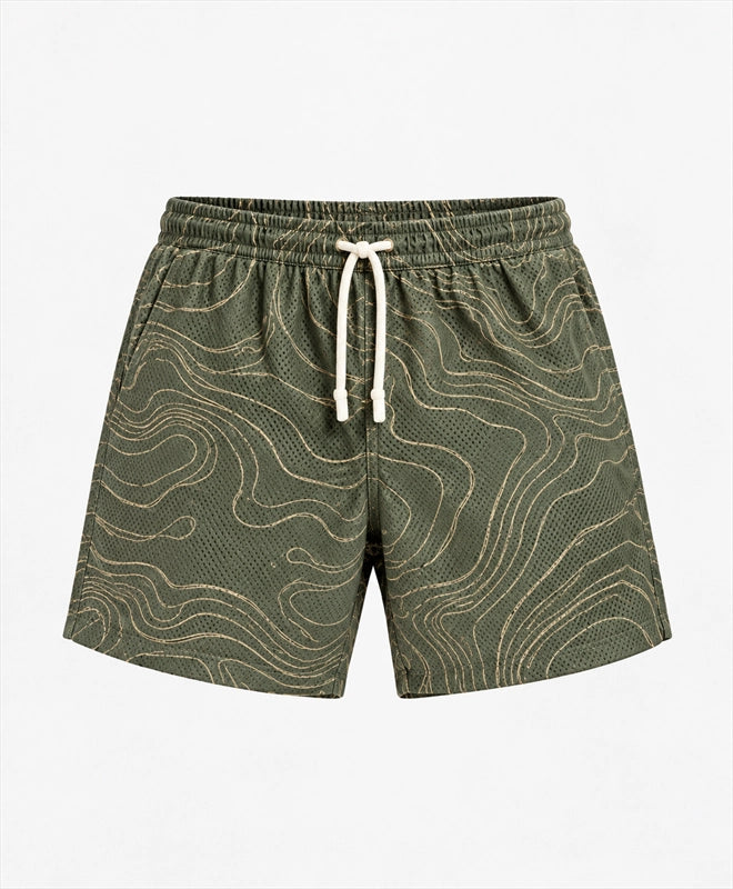 YELSOO men's Olive Sand Ridges Mesh Shorts — main product view