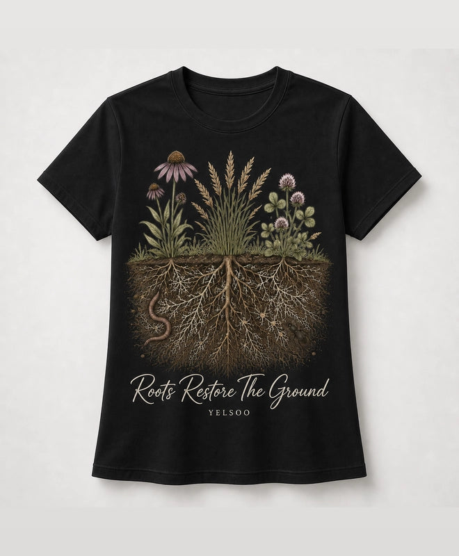 YELSOO men's Roots Restore the Ground Graphic Tee in Black — main product view