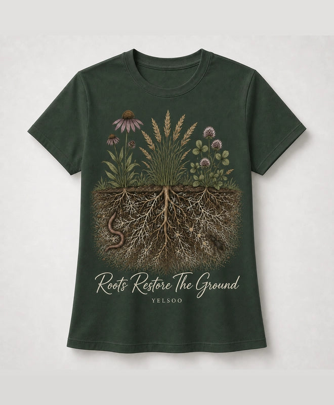 YELSOO men's Roots Restore the Ground Graphic Tee in Forest Green — main product view