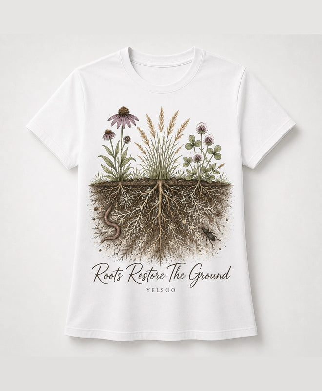 YELSOO men's Roots Restore the Ground Graphic Tee in White — main product view