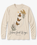 YELSOO men's Seasons Guide Wings Monarch Butterfly Long Sleeve Fishing Shirt in Sand — main product view