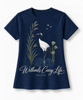 YELSOO men's Wetlands Carry Life Red-Crowned Crane Graphic Tee in Navy — main product view