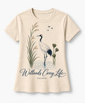 YELSOO men's Wetlands Carry Life Red-Crowned Crane Graphic Tee in Sand — main product view