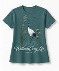 YELSOO men's Wetlands Carry Life Red-Crowned Crane Graphic Tee in Soft Teal — main product view