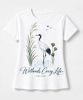 YELSOO men's Wetlands Carry Life Red-Crowned Crane Graphic Tee in White — main product view