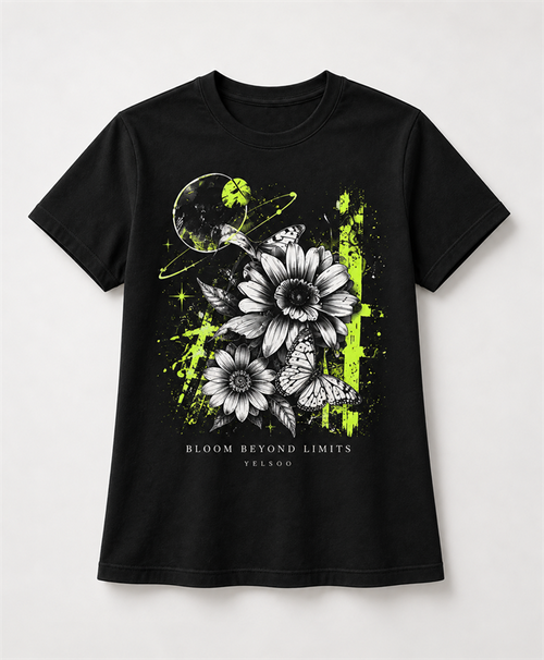 YELSOO Bloom Beyond Limits Graphic Tee in black — main product view
