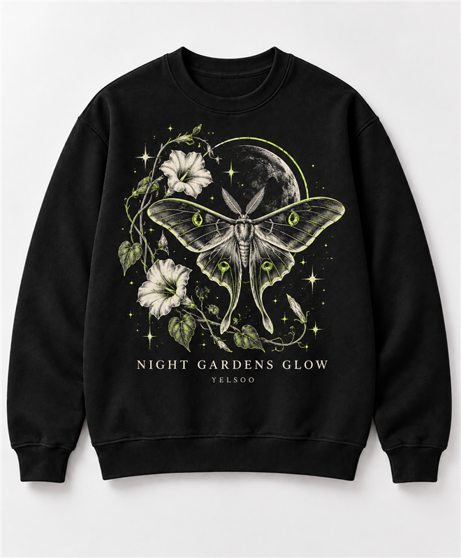 Night Gardens Glow Crewneck Sweatshirt — black front product image