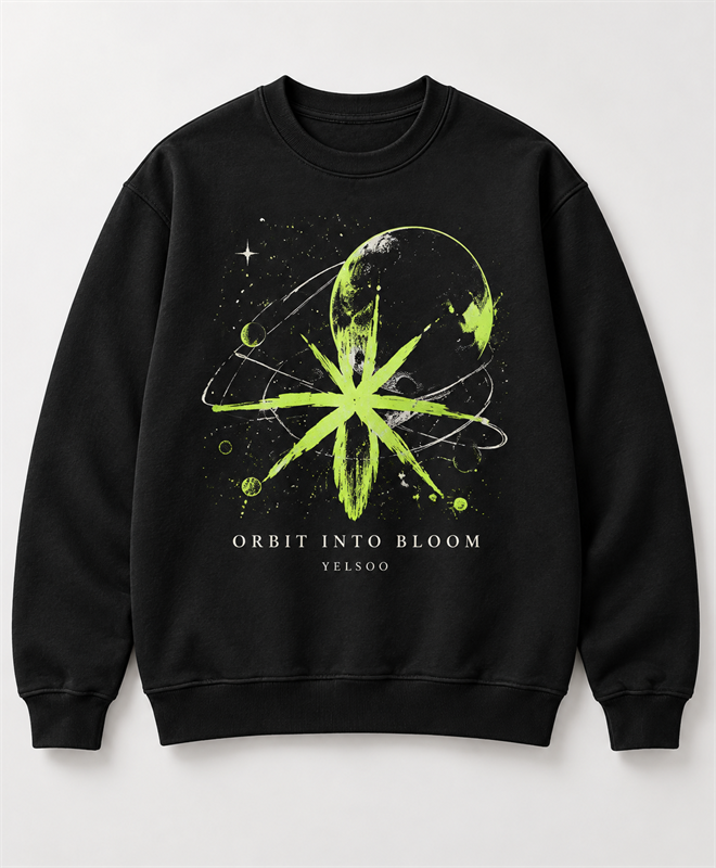 YELSOO Orbit Into Bloom Crewneck Sweatshirt in black — main product view