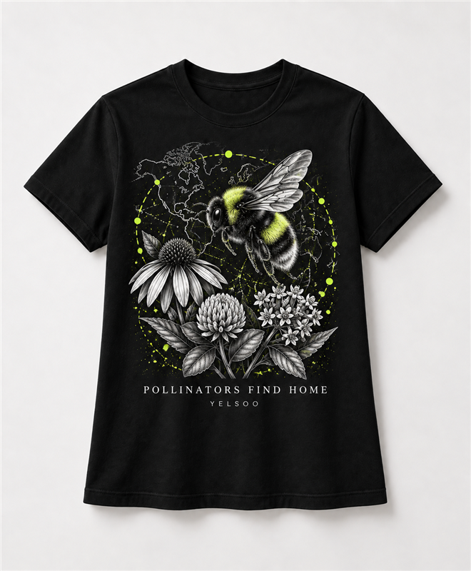 Pollinators Find Home Graphic Tee — black front product image