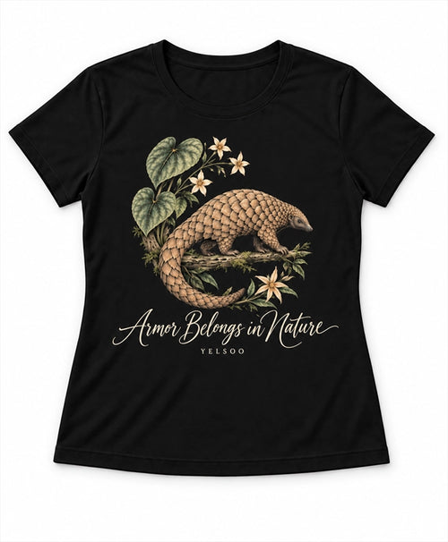 YELSOO women's Armor Belongs in Nature Pangolin Graphic Tee in Black — main product view