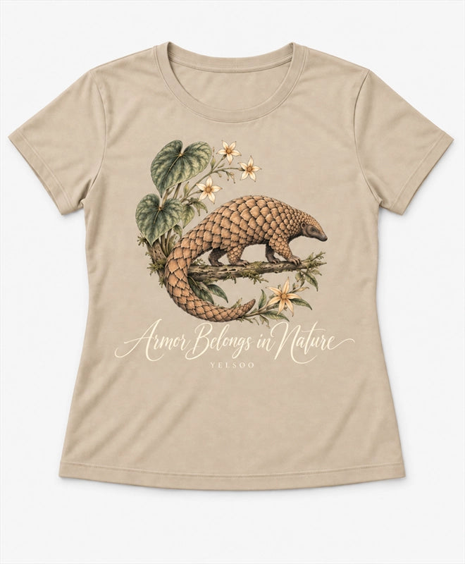 YELSOO women's Armor Belongs in Nature Pangolin Graphic Tee in Oat Beige — main product view