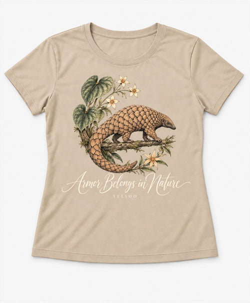 YELSOO women's Armor Belongs in Nature Pangolin Graphic Tee in Oat Beige — main product view