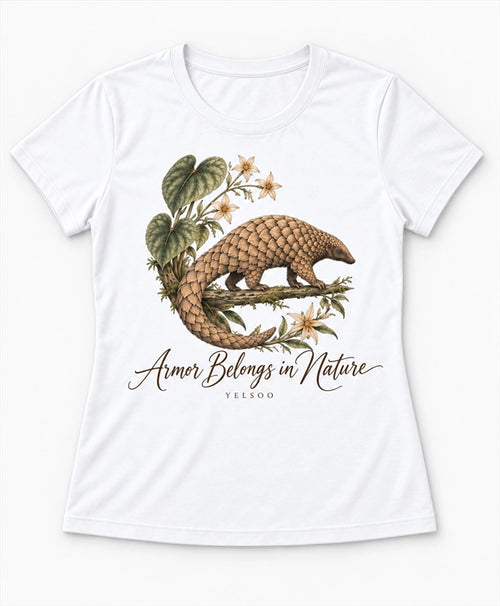 YELSOO women's Armor Belongs in Nature Pangolin Graphic Tee in White — main product view