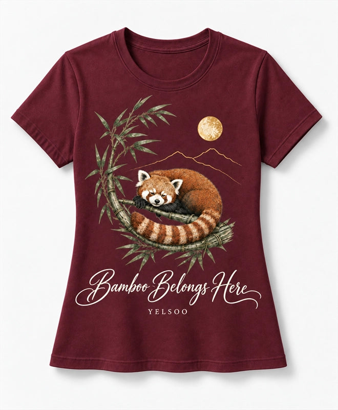 YELSOO women's Bamboo Belongs Here Red Panda Graphic Tee in Burgundy — main product view