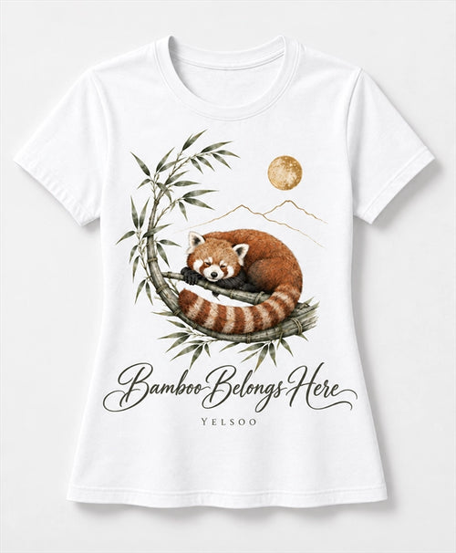 YELSOO women's Bamboo Belongs Here Red Panda Graphic Tee in White — main product view