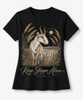 YELSOO women's Keep Steppe Alive Saiga Antelope Graphic Tee in Black — main product view