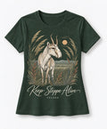 YELSOO women's Keep Steppe Alive Saiga Antelope Graphic Tee in Forest Green — main product view