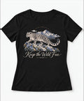 YELSOO women's Keep the Wild Free Snow Leopard Graphic Tee in Black — main product view