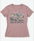 YELSOO women's Keep the Wild Free Snow Leopard Graphic Tee in Dusty Pink — main product view