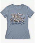 YELSOO women's Keep the Wild Free Snow Leopard Graphic Tee in Slate Blue — main product view
