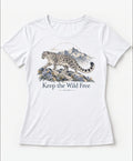 YELSOO women's Keep the Wild Free Snow Leopard Graphic Tee in White — main product view
